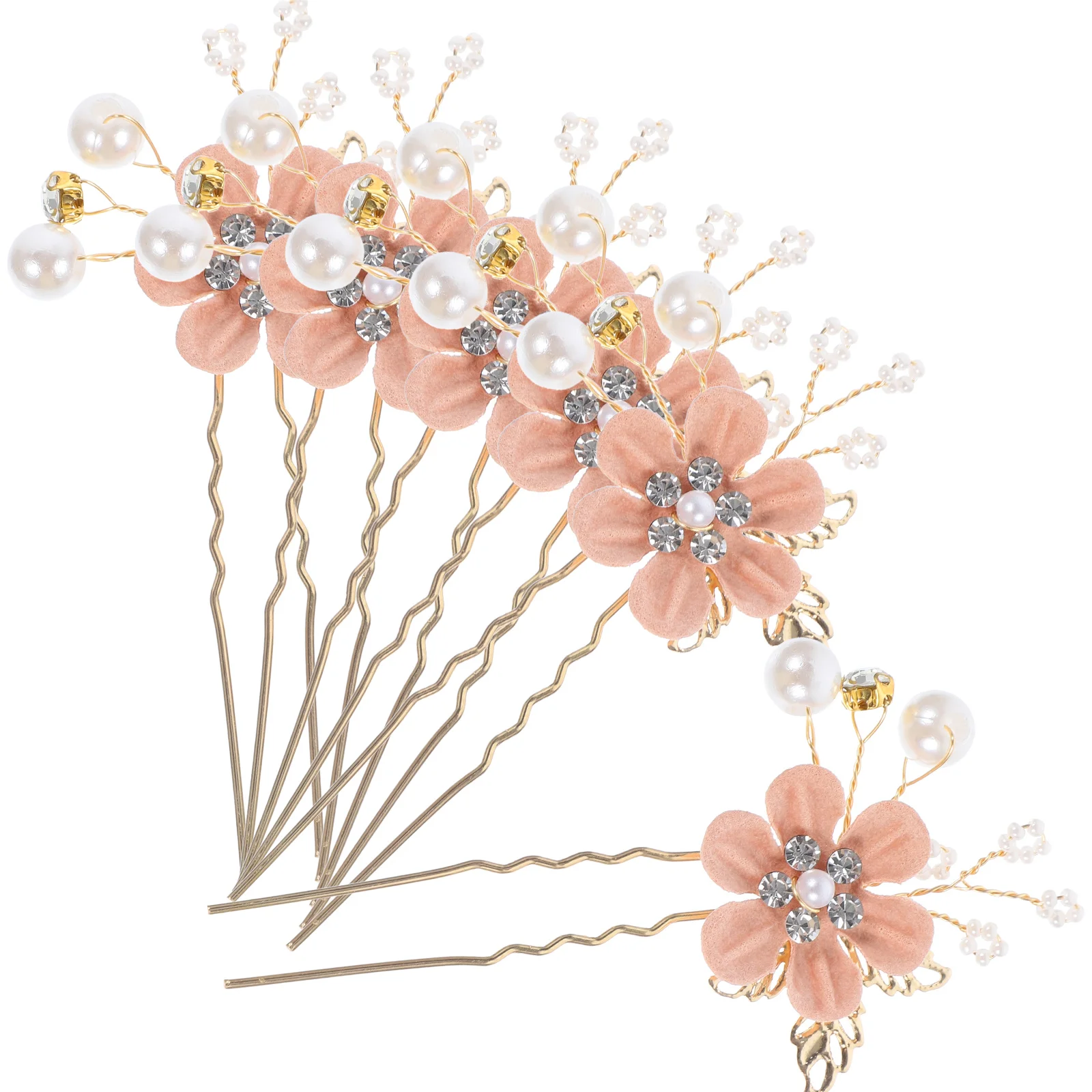 

6 pcs Pearl U-Shaped Hairpin Wedding Accessories Rhinestone Flower Hair Pin for Brides Bridesmaids Bridal Prom Lightweight