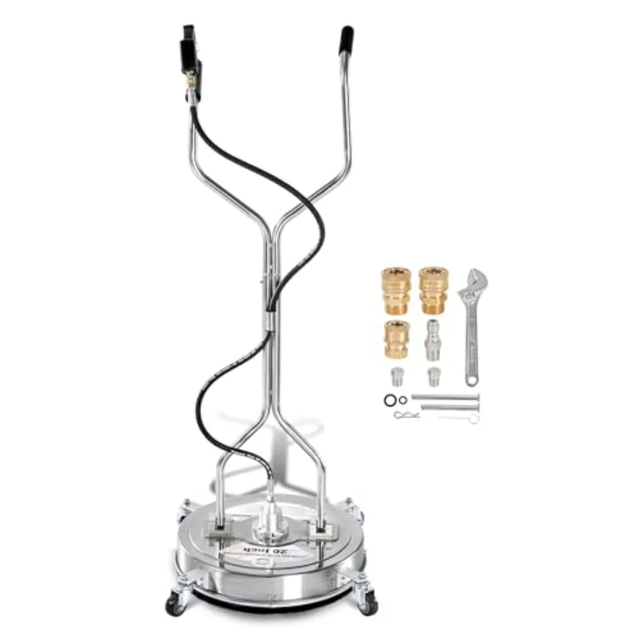 

PWACCS 20-дюймовая насадка для очистки поверхностей под давлением из нержавеющей стали с двойной ручкой и 4 колесами, 4500 PSI