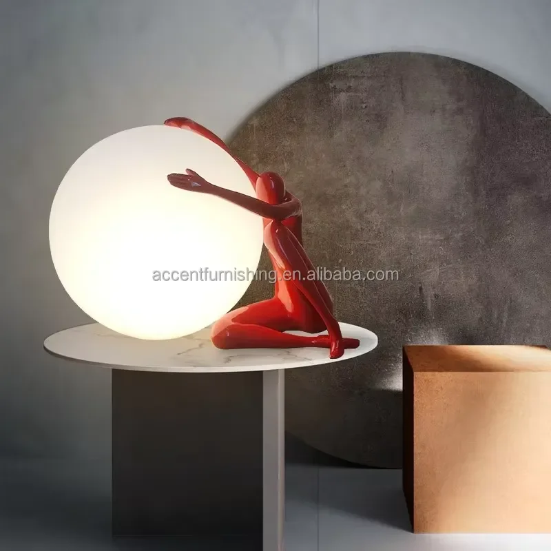 Fiberglass Sculpture Lamp with Big Frosted Ball Lamp for Hotel Lobby Living Room Decorative