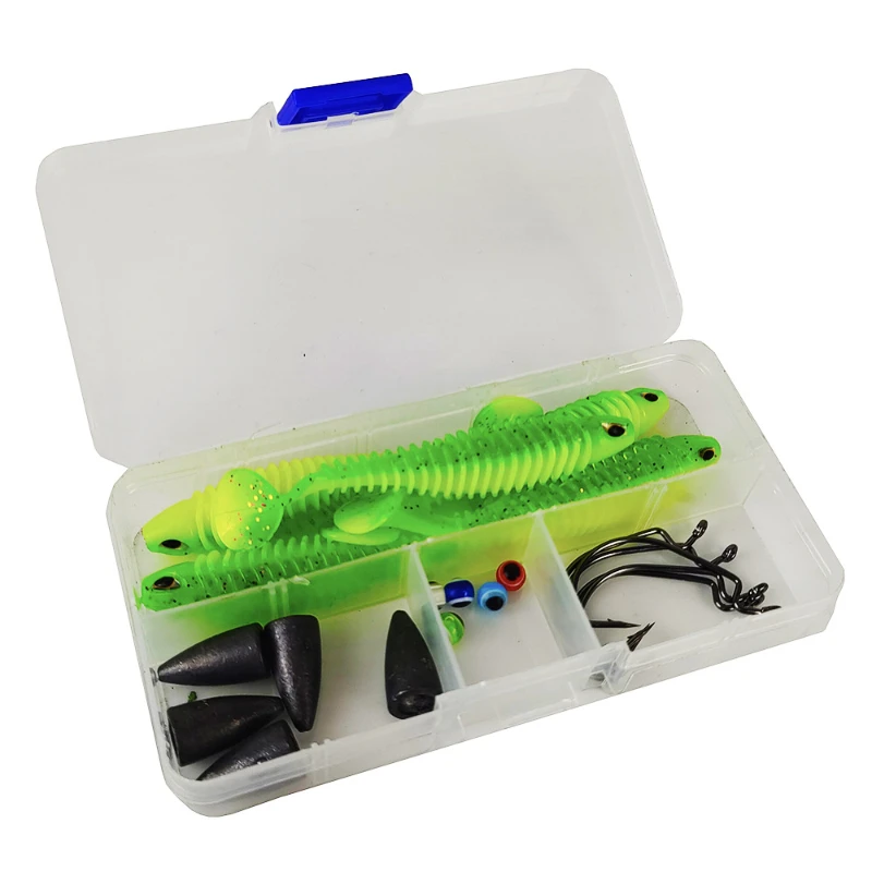 Kit de leurres de pêche avec hameçon et queue en T, appâts filetés souples, ensemble d'appâts artificiels en silicone, 5 pièces, 7.5cm, 1 ensemble