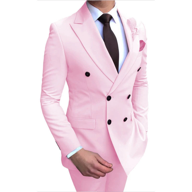 

Fashion Plus Size Business Casual Two-piece Set Groom Wedding Banquet Suit For Men Pink Blue Black