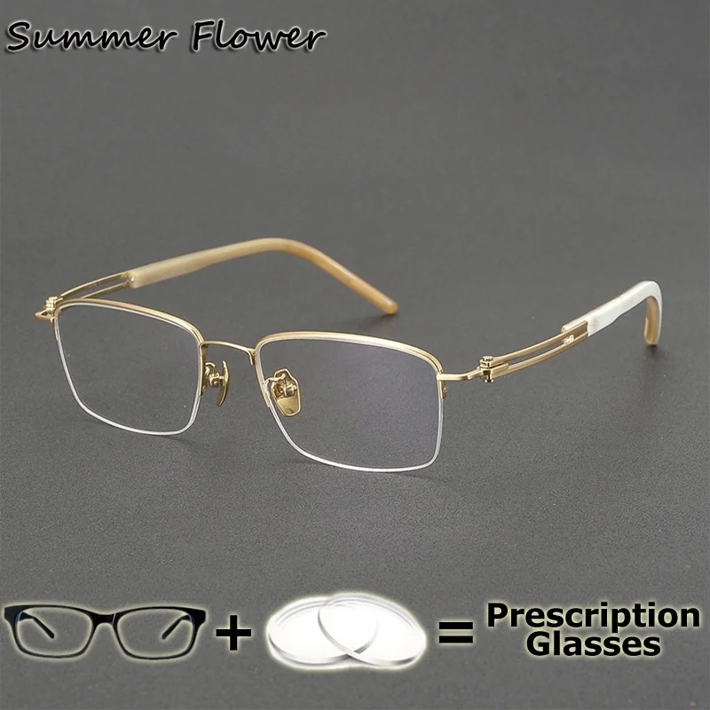 

High End Men Prescription Glasses OX Horn Pure Titanium Eyewear Frame Prescription for Vision Lenses Multifocal Wide Field