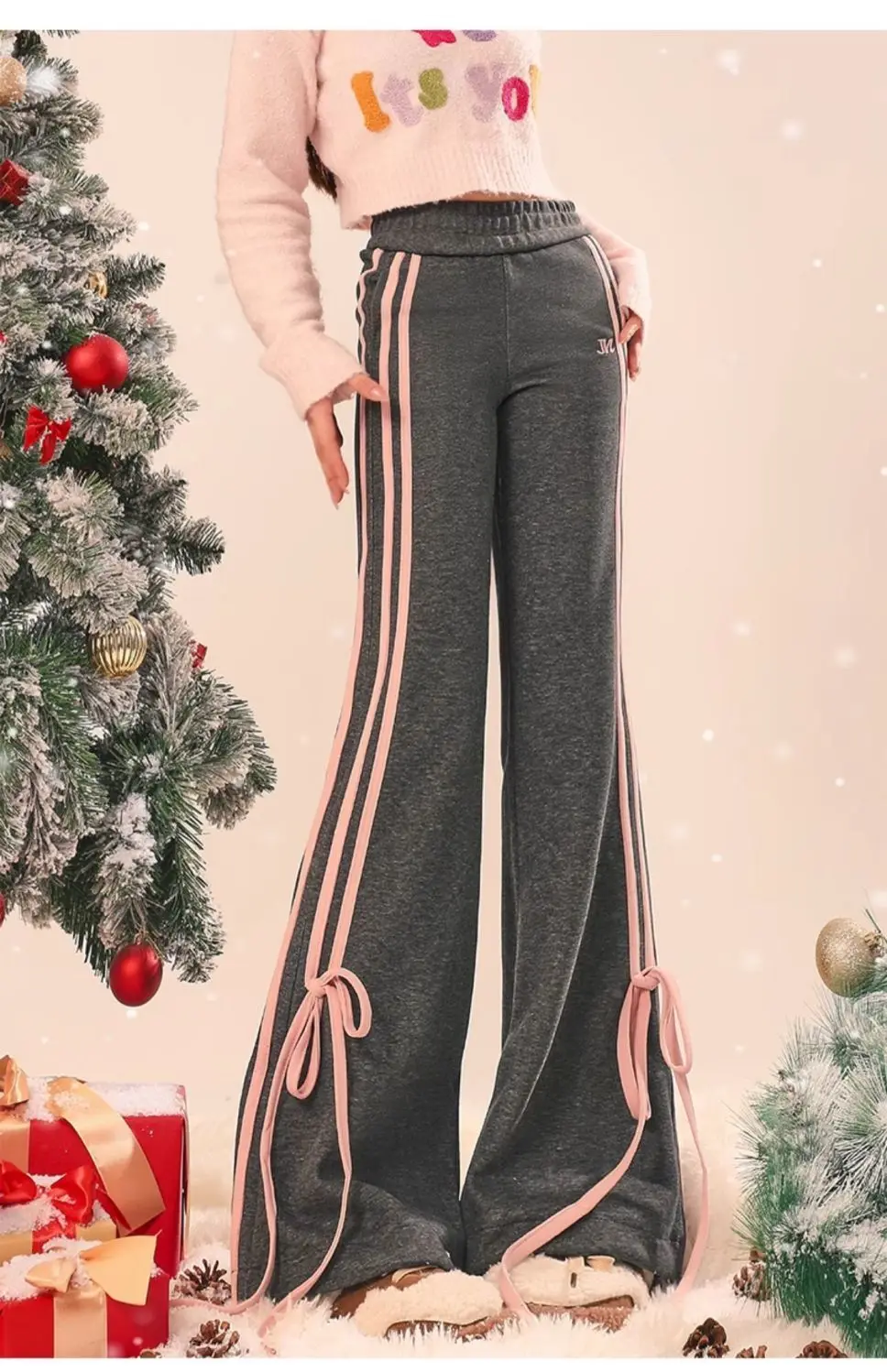 Pantaloni a zampa pantaloni della tuta con lacci pantaloni estetici da donna grigi larghi Y2k Harajuku Streetwear pantaloni Vintage abbigliamento 2000s