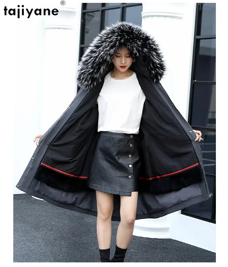 Tajiyane Female Fur Parkas Mid-length Jackets for Women 2023 Winter Rabbit Fur Liner Detachable Fur Coat Real Raccoon Fur Collar