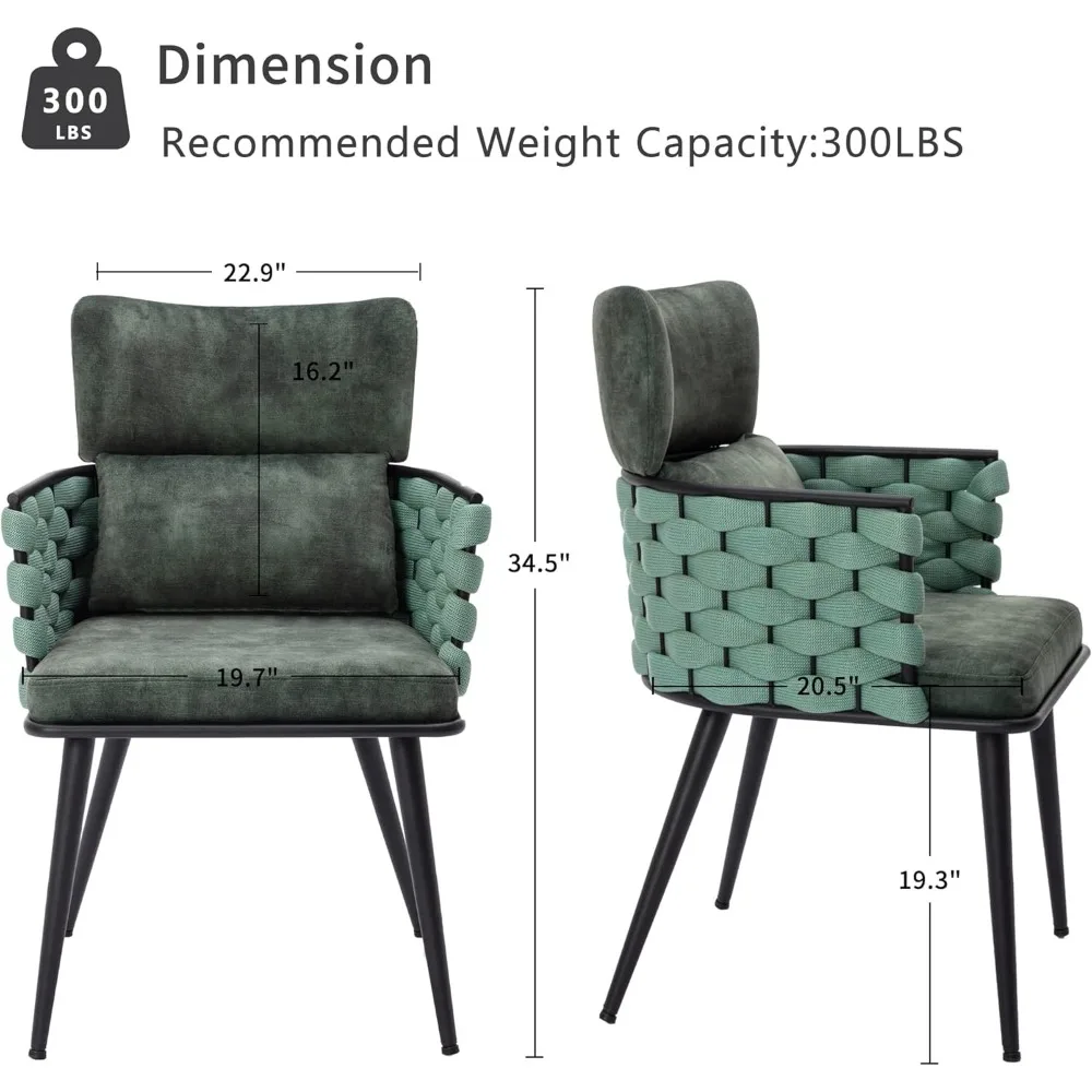 Современные обеденные стулья середины века, набор из 2 шт., плетеные кухонные стулья ручной работы, бархатные обеденные стулья с обивкой и металлическими ножками для