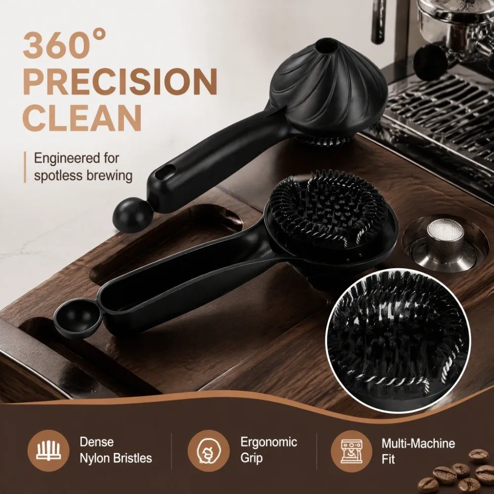 Nylon Bristle Coffee Machine Cleaning Brush Long Handle Water Deflector Grouphead Cleaning Brush Anti Splash Curved Head