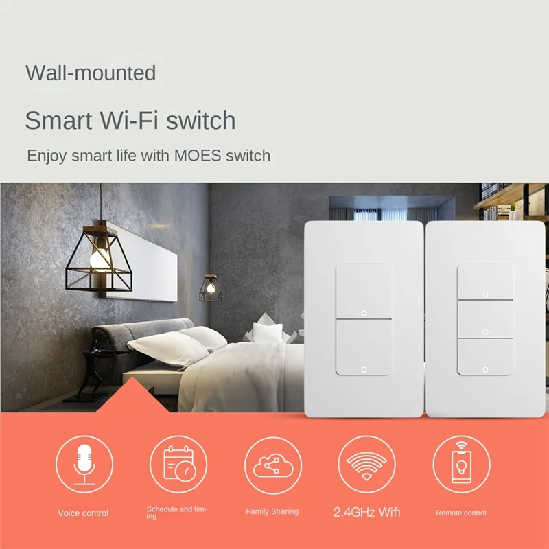 ABNL Tuya Zigbee Push Button Switches Physical Smart US Light Wall Switch Gang Timer Voice Control US Plug