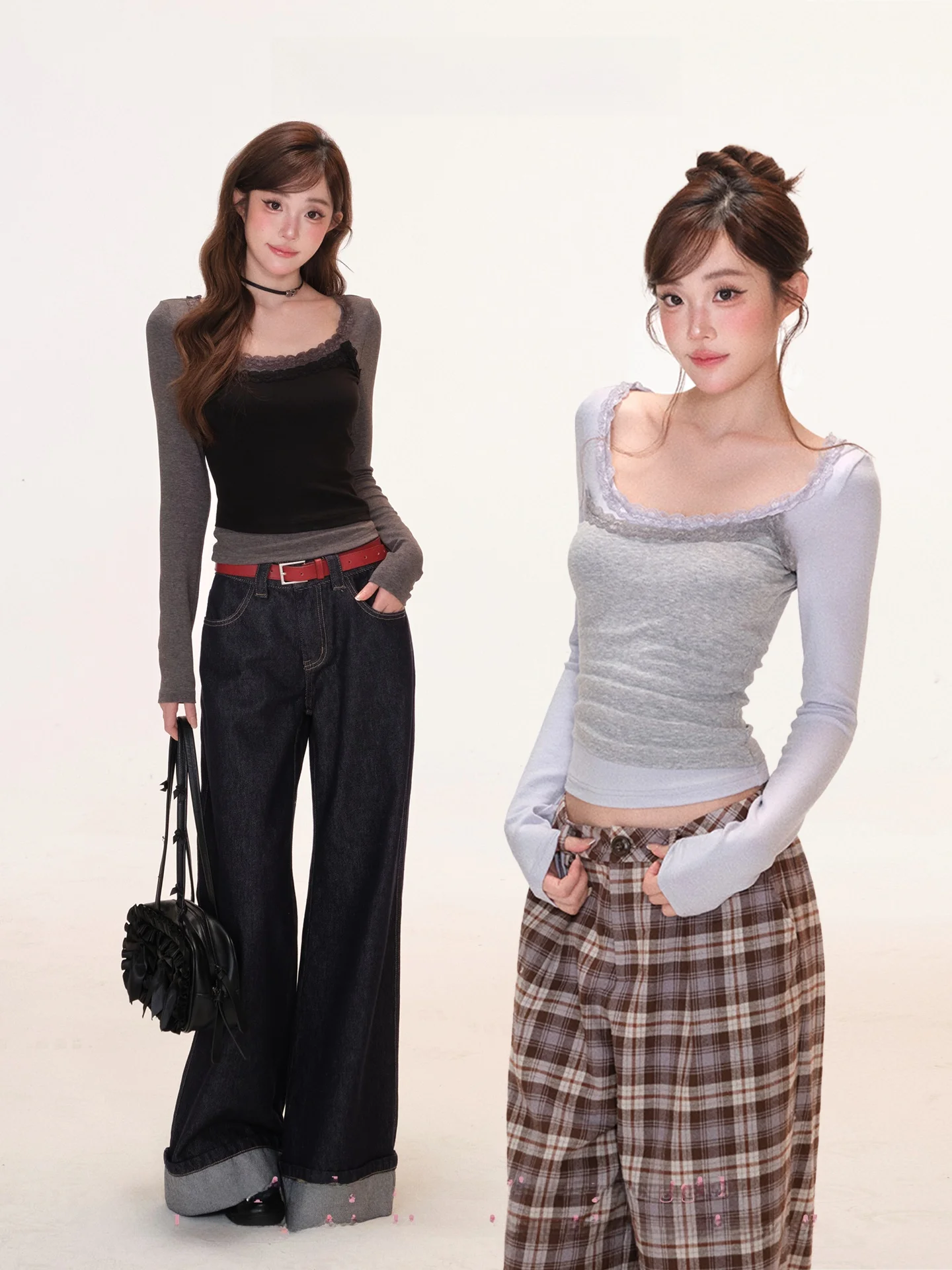 

Lolita Sweet Yeild Double Color Base Layer Top Fake Two-Piece T-irt Casual Sle Long Sve ort Length Polyester Blend