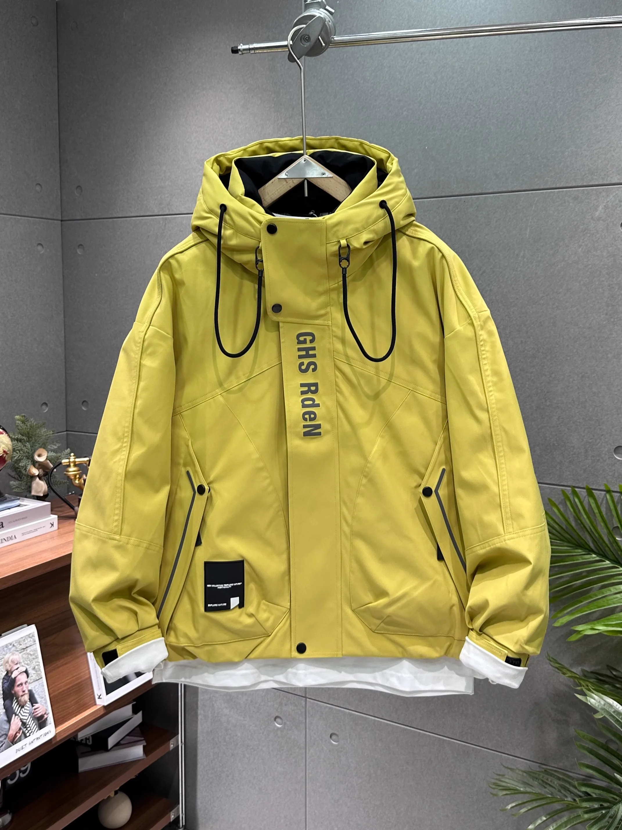 

Men's Winter Hooded down Jaet Anti-Cold White Du Feather Outdoor Workwear proof Warm Sli Fce-Lined Coat