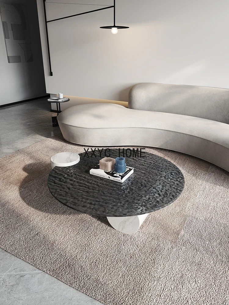 

Роскошная Минималистичная круглая тарелка из камня в итальянском стиле, домашний мраморный чайный столик из термоплавкого стекла