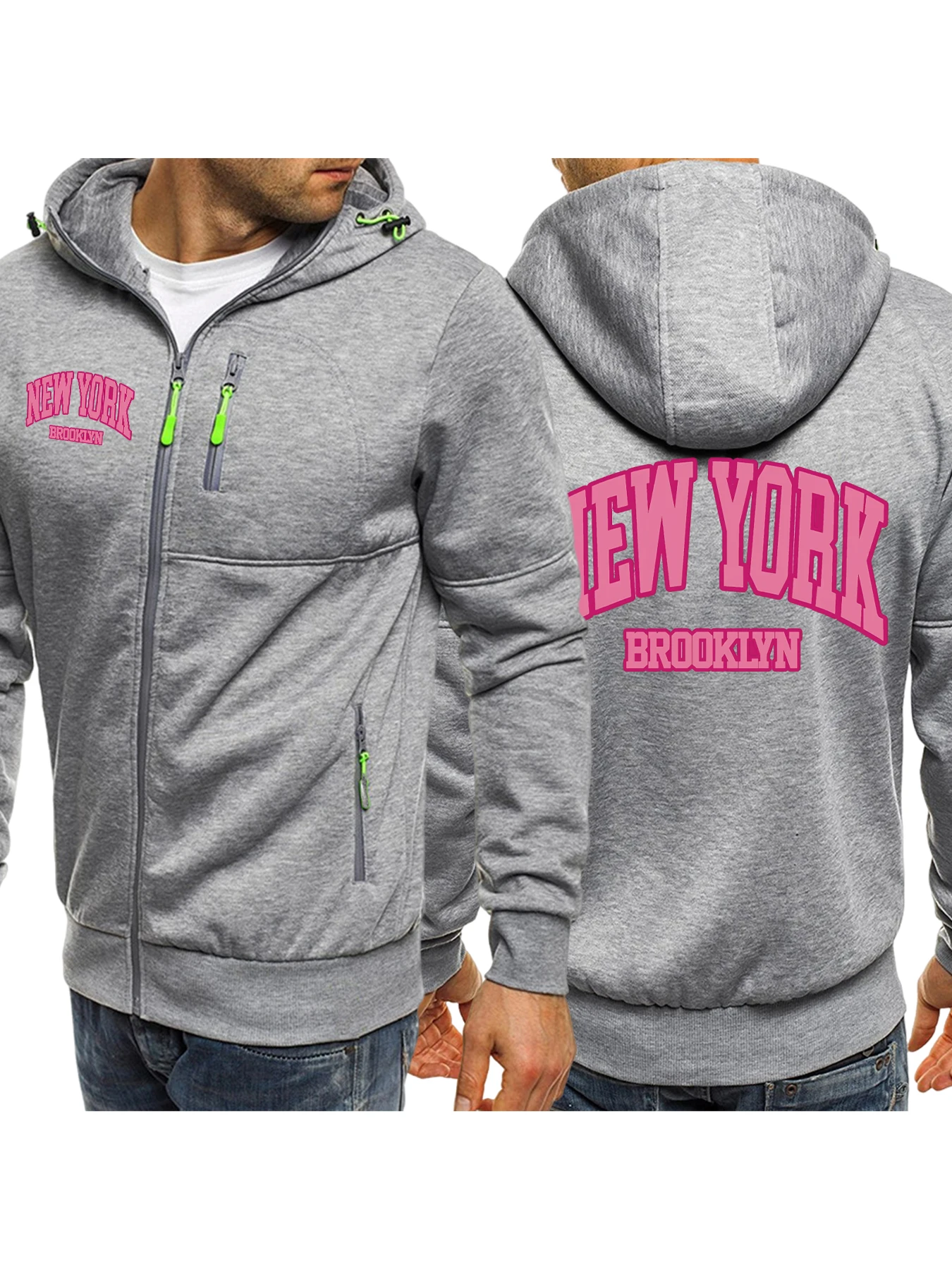 

Мужская толстовка с капюшоном на молнии New York Brooklyn с принтами в стиле хип-хоп, модная осенняя повседневная универсальная уличная одежда с капюшоном высокого качества