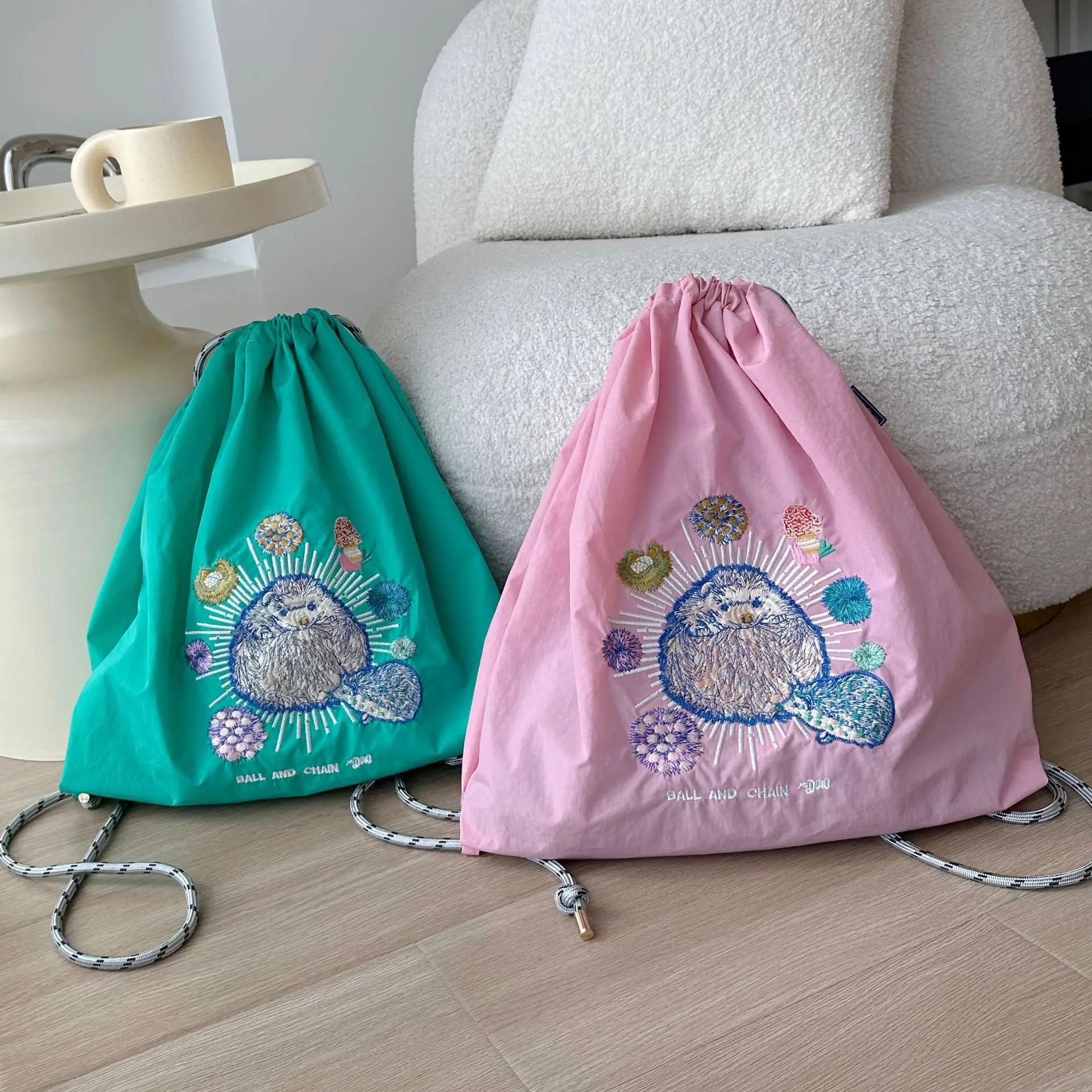 Hawaiian Embroidery Drawstring Bag Nylon Designer Backpack Cat Shoulder Bags for Women Large Capacity Travel Bags Female Hobo