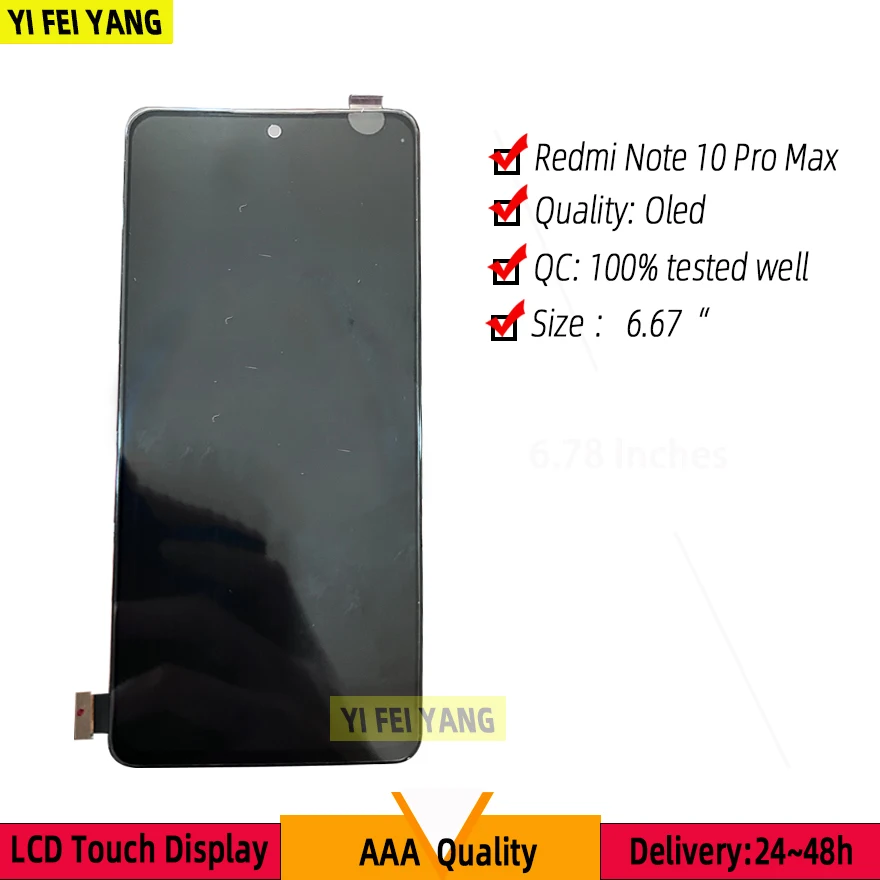 

Original LCD Display Touch Screen Digitizer for Xiaomi Redmi Note 10 Pro Max, 6.67 ", M2101K6I, M2101K6G, 5Pc Lot