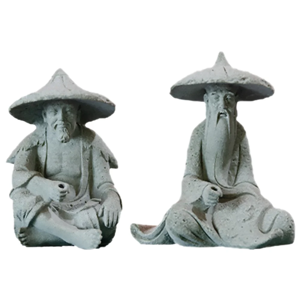 

2Pcs Resin Fisherman Figurines Aquarium Ornaments Fish Tank Bonsai Decor Micro Landscape Resin Fisherman Figurine