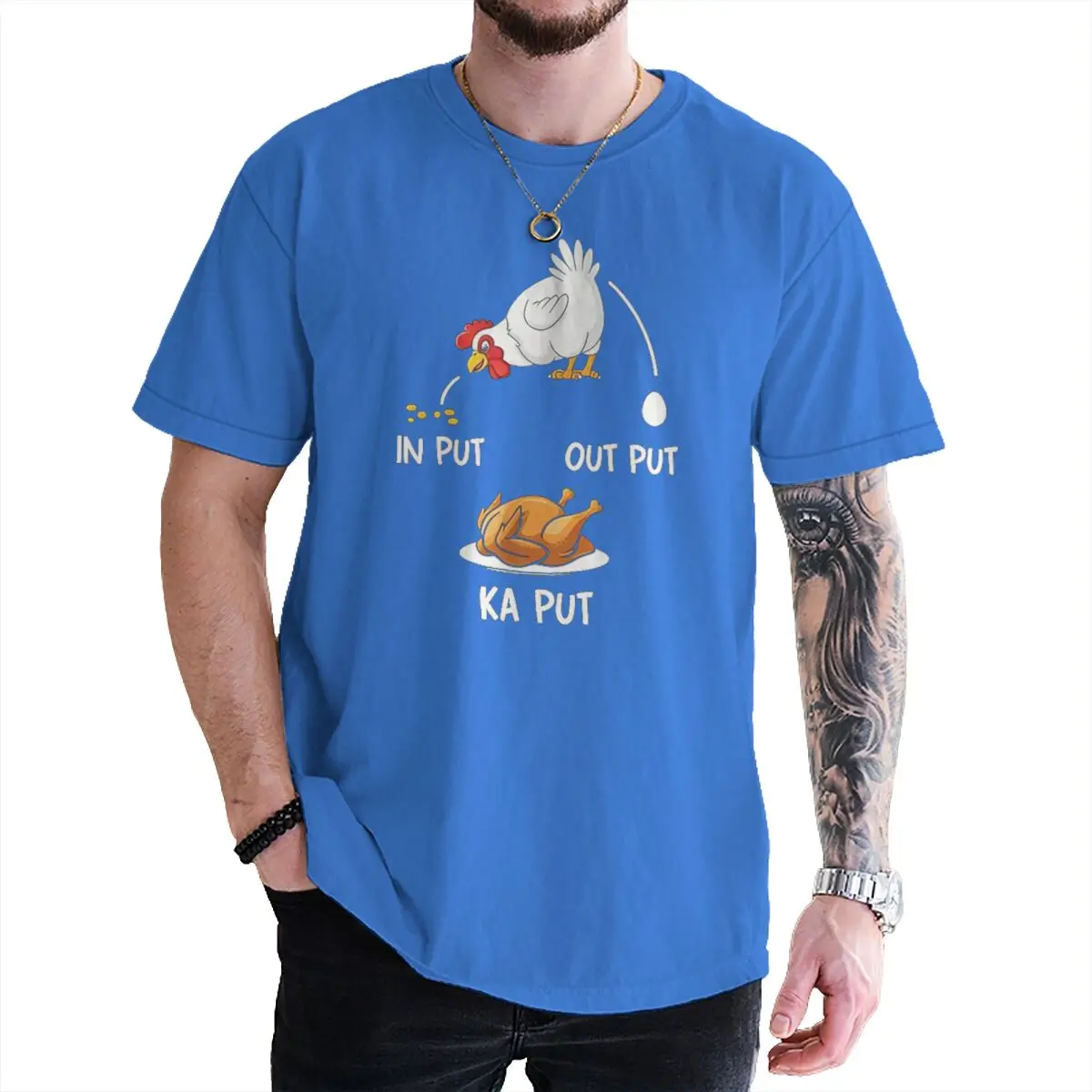 Fun Coding Joke Men T-shirt In Put Out Put Ka Put Chicken Programmer Meme Shirt Short Sleeve Male Humorous Quotes Streetwear