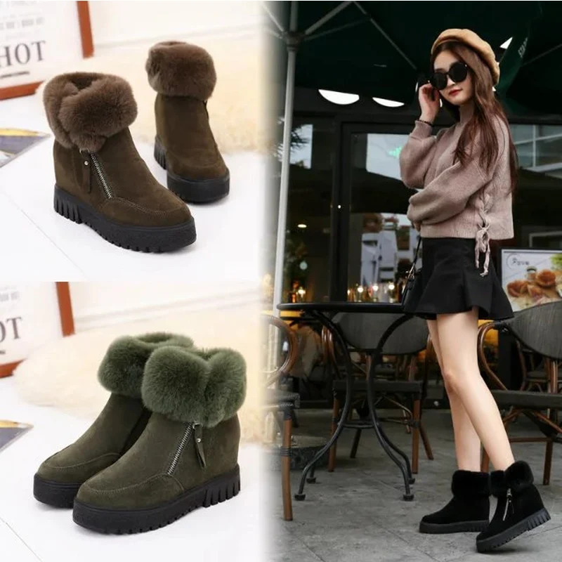 New Women Boots Winter Outdoor Keep Warm Fur Boots Waterproof Women\'s Snow Boots Thick Heel with Round Head High Heels