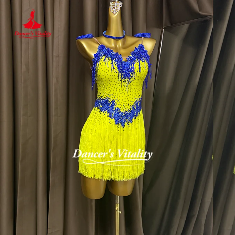Vestidos de Baile Latino, Vestido Sexy con Flecos y Espalda Descubierta para Adultos y Niños, Traje de Competición de Cha Cha, Samba y Rumba, Vitalidad del Bailarín
