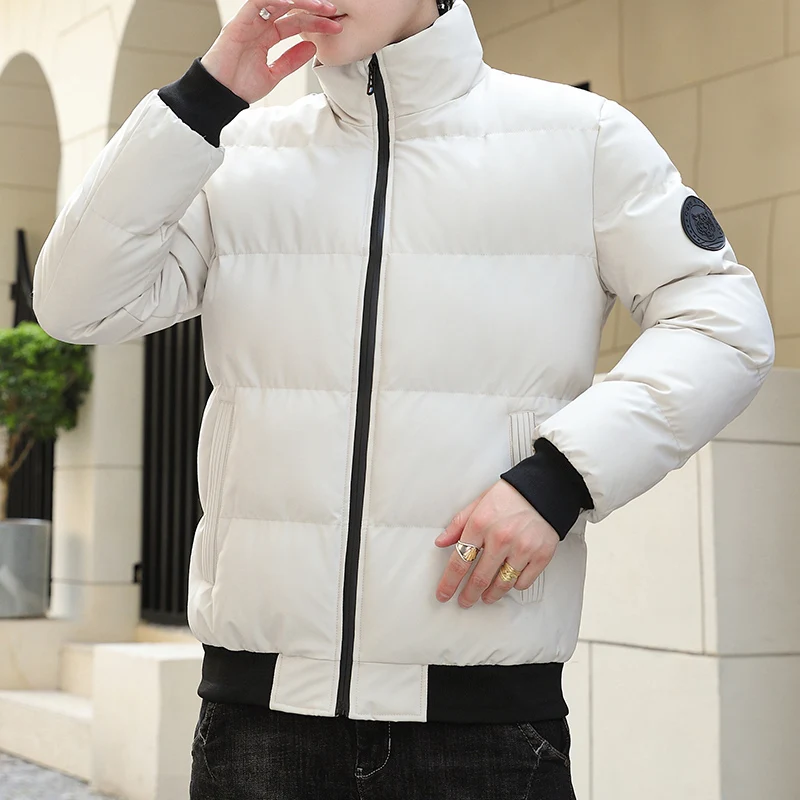 Men's Down Jacket Autumn Winter New Solid Color Thickened Warm Casual Business Office Stand Collar Jacket Men's Simple Jacket