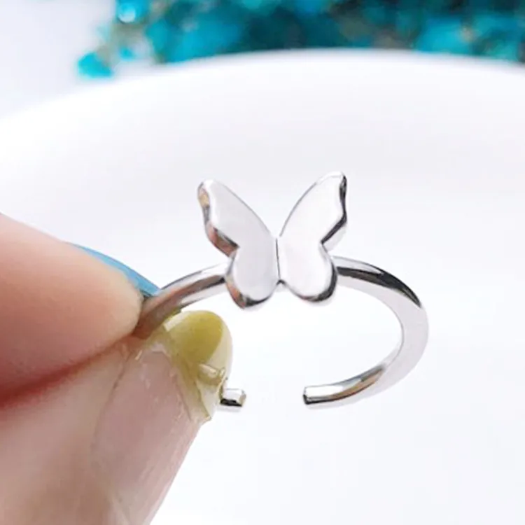 925 Sterling Silver Butterfly Open Rings For Women Wedding Luxury Quality Jewelry Accessories Wholesale