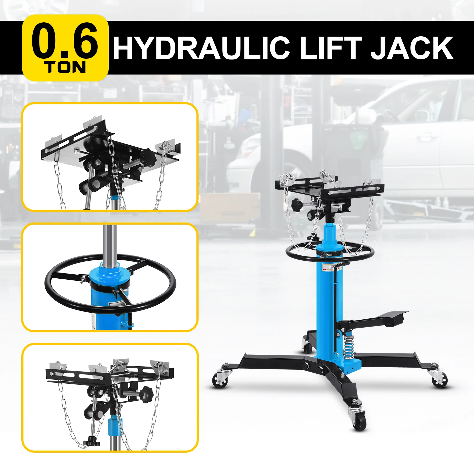 Samger Transmission Jack Lift 1322lbs Adjustable Hydraulic Transmission Jack w/Foot Pedal 360° Swivel Wheel Garage Lift Hoist