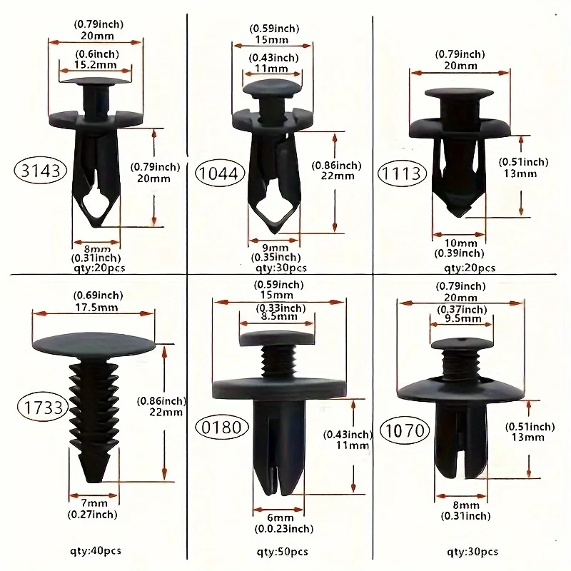 190pcs Car Retainer Clips 6 Size Plastic Fasteners Kit Auto Trim Panel Clip Mixed Car Body Bumper Rivet Set Replacement push pin