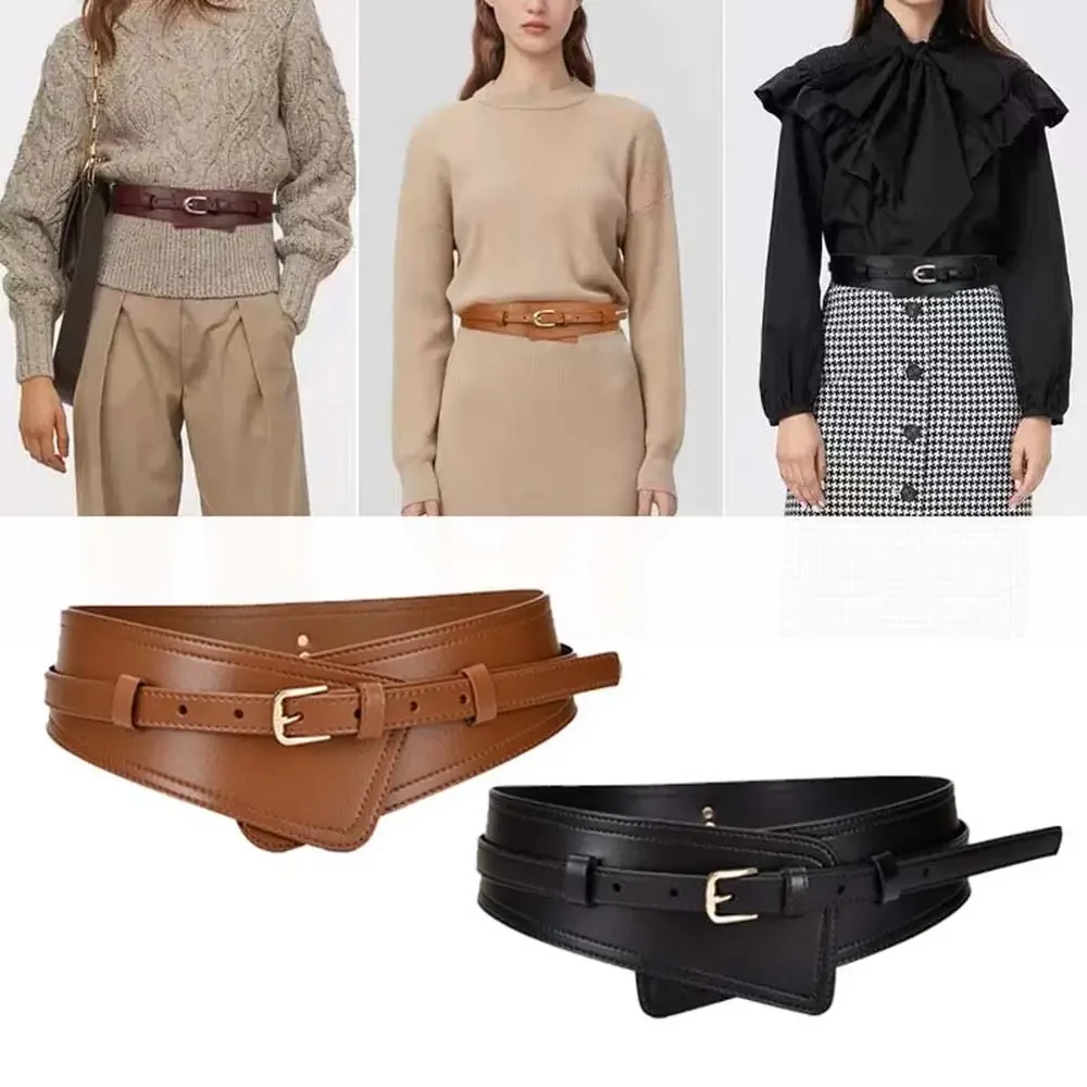 Pu Leather Slimming Body Waistband Corset Wide Belts For Women Elastic Waist Belts Strap Belts Bownot Dress Coat Accessories