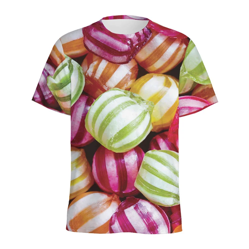 Colorful Lollipop Graphic T-shirt For Men Summer Round Neck Short Sleeves 3D Printed Candy Tee Shirts Casual Oversized T Shirt