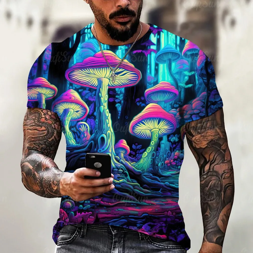 Summer Men\'s T-Shirt 3d Fun Mushroom Short-Sleeved Tshirt Tops Magic Mushroom Print Pattern Oversized Street Men Tshirt