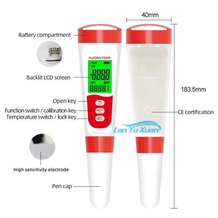 Digital 3 em 1 Água Tester, H2 ORP TEMP Meter, 2 pcs