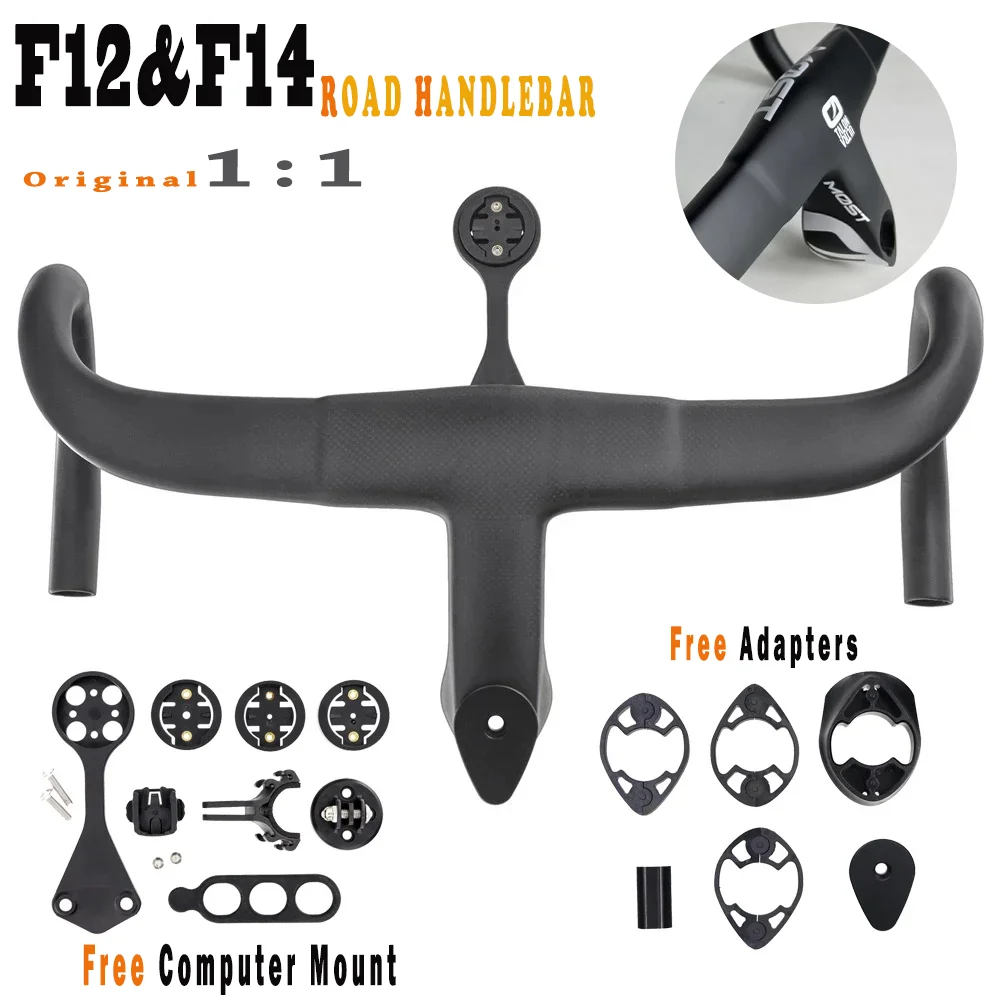 1:1 Original LOGO Only Matte Carbon Aero Integrated Road Handlebar 380/400/420/440mm with Free Mount Road Bike Accessories