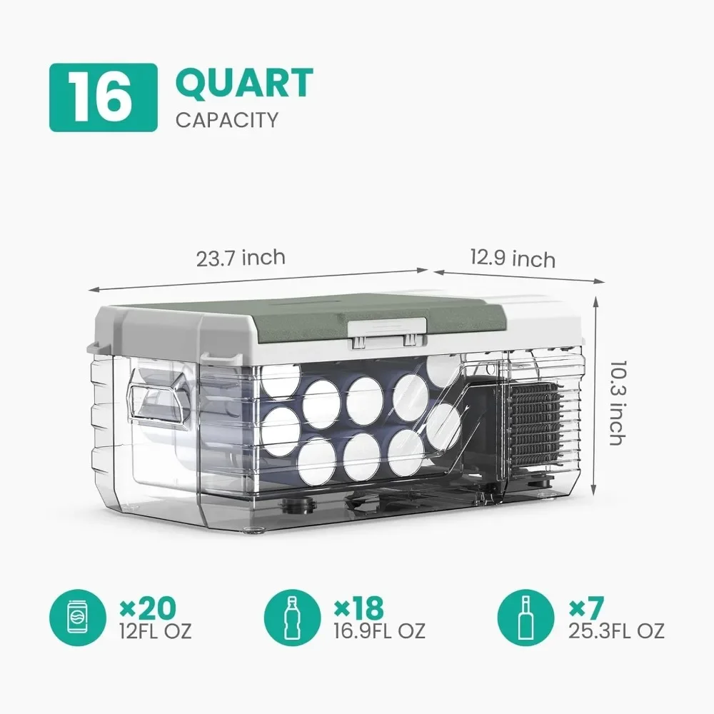 Холодильник Электрический, 16 кварт, портативный холодильник, автомобильный холодильник, портативный для кемпинга, путешествий, путешествий, RV, грузовика, кемпера