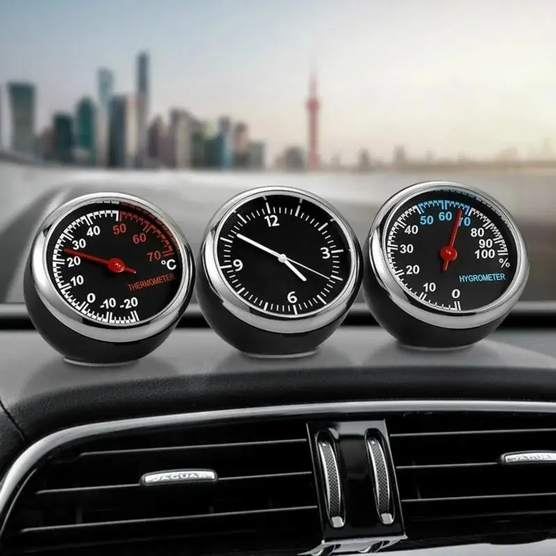 Car Digital Clock Thermometer Hygrometer Mini Dashboard Watch Portable Auto Interior Decor Temperature Humidity Accessories