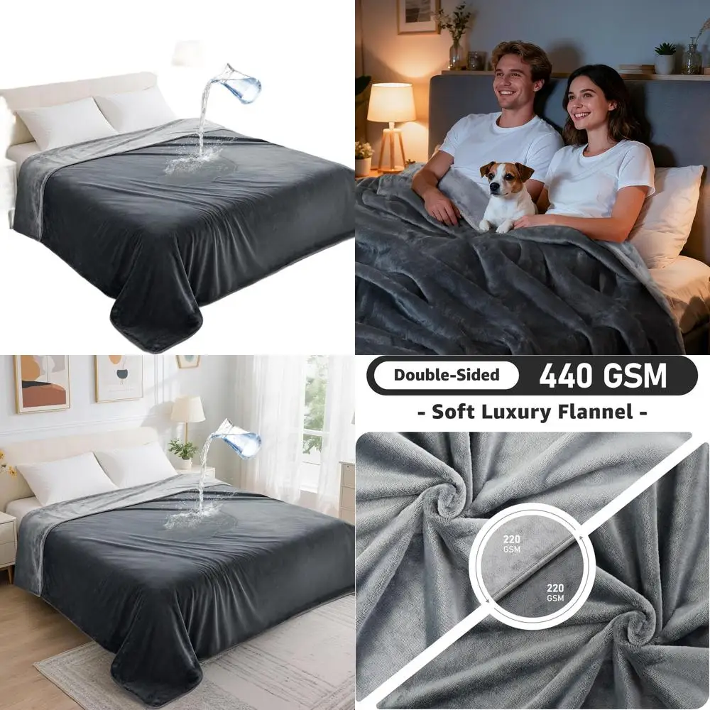 بطانية فلانيل مقاومة للماء بحجم كينج قابلة للعكس - رمادي، 85 × 108، مثالية للكلاب الكبيرة، وحماية من الانسكاب، وفيلم مريح Ni
