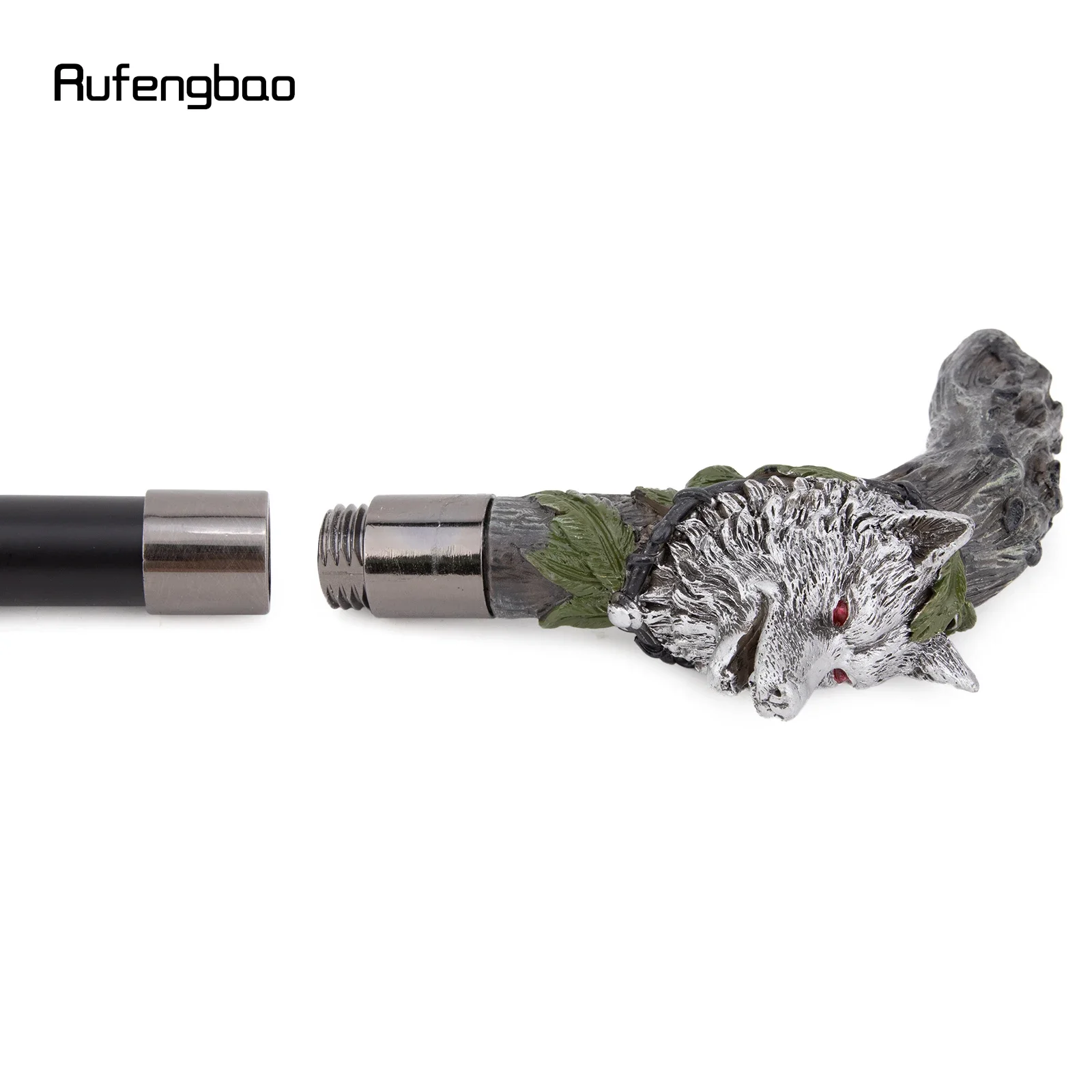 Silver Resin Wolf Head Tree Root Walking Cane Stick for Cosplay Everyday Use with Deluxe Box 93cm Performance Stage Cane