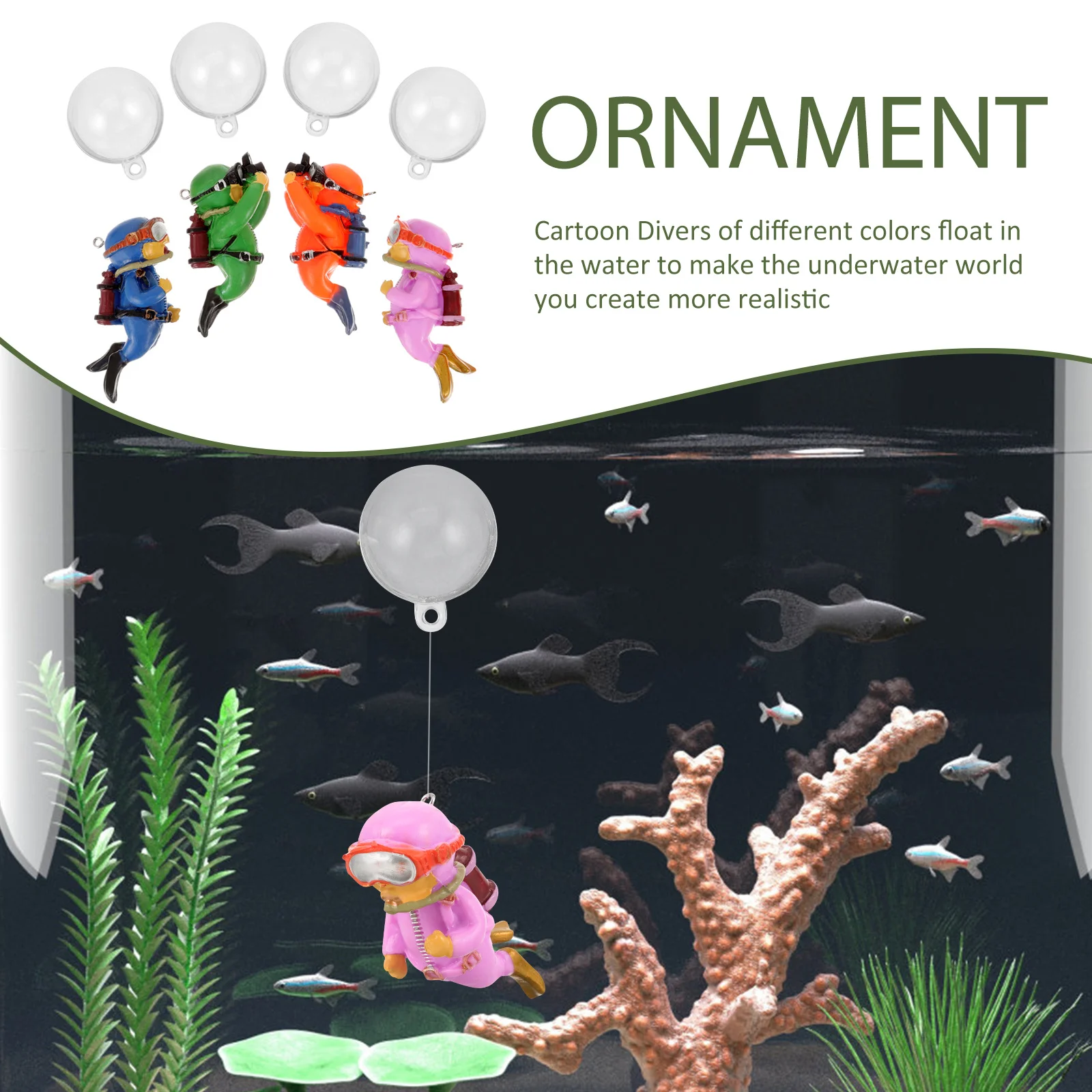

4Pcs Floating Diver Ornament Aquarium Decoration Cartoon Fish Tank Decor Resin Safe Floating Aquarium Accessories