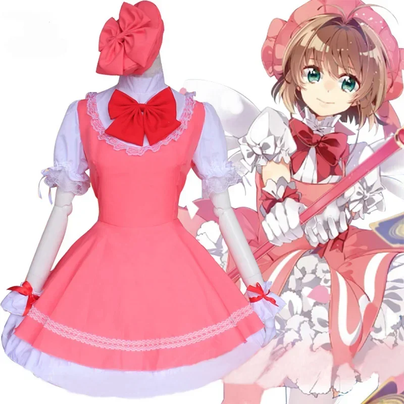 Cosdea Anime Card Captor Sakura Kinomoto Sakura różowa sukienka przebranie na karnawał różowa sukienka Lolita kostiumy dla dziewczynek kobieta Party