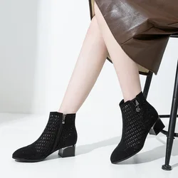 GKTINOO Fashion Crystal 2025 Spring Summer Mesh Ankle Boots for Women Pointed Toe Thick Heels Shoes Woman Zapatos De Mujer