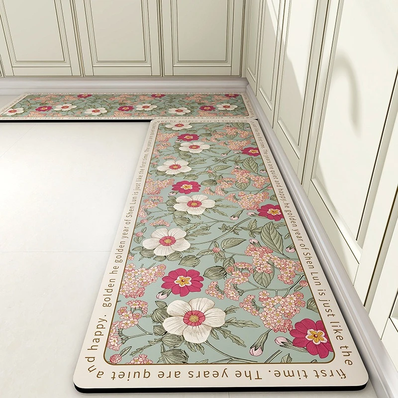 

2pcs Set Kitchen Floor Mats American Style Light Luxury Water Oil Absorbing Anti Slip Rugs Kitchen Bathroom Mat Dirt Resistant
