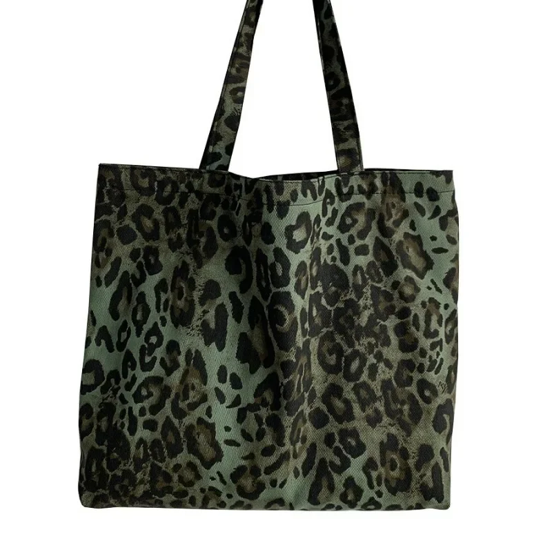 Moda simples leopardo impressão lona sacolas para mulheres tendência lazer estudante grande capacidade de armazenamento bolsa ombro bolsas