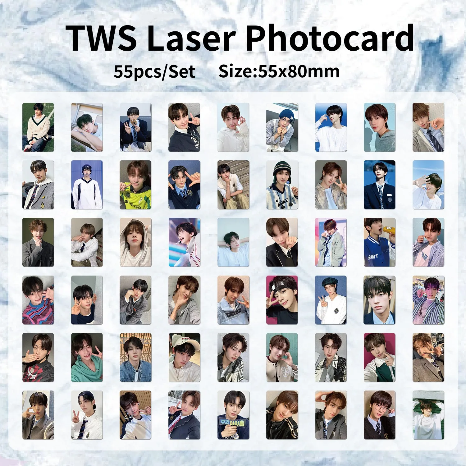 Kpop TWS Laser Boxed Card 55pcs/Set High Quality HD Photo Double Sides Printing Korean Style Coated LOMO Card Fans Collection