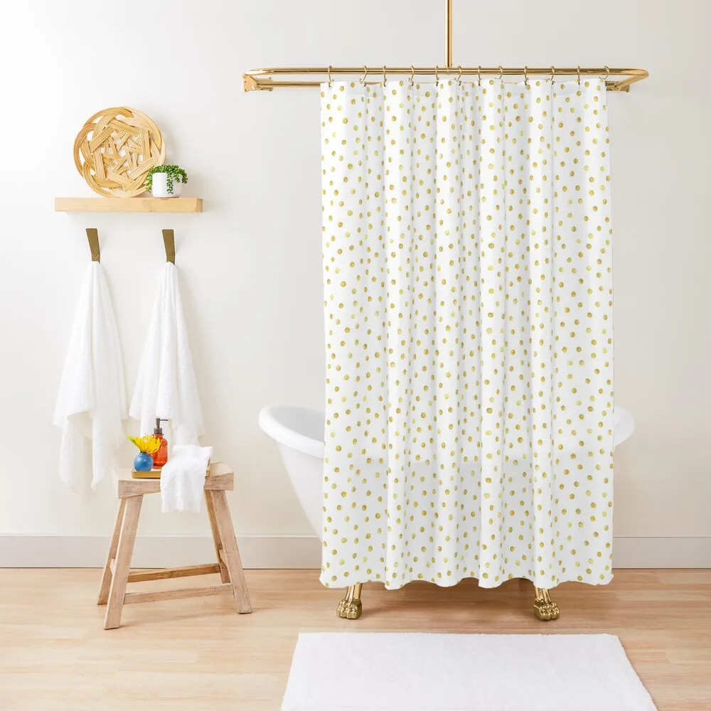 I Like Gold | Handpainted White + Gold Dots Shower Curtain Bathroom Accessory Cover Curtain