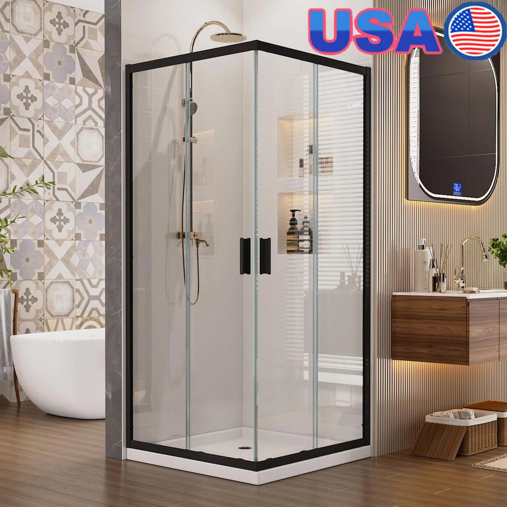 Corner Shower Enclosure Clear Tempered Glass Stainless Steel Frame 36