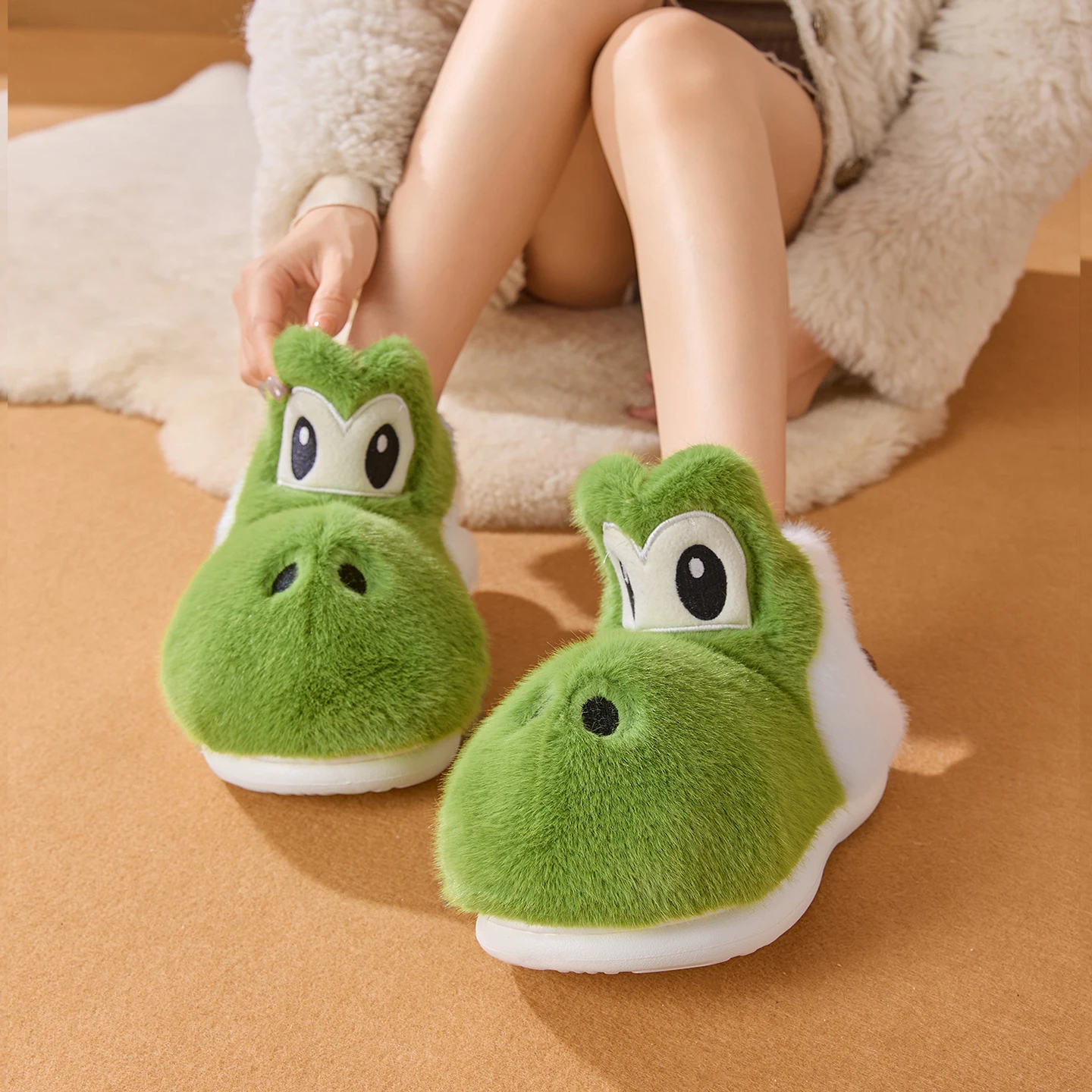 ZUOFU Novelty Funny Crocodile Plush House Slippers, Unisex Couple 2026 Winter High Top Fleece Lined Thick Sole Non Slip Shoes