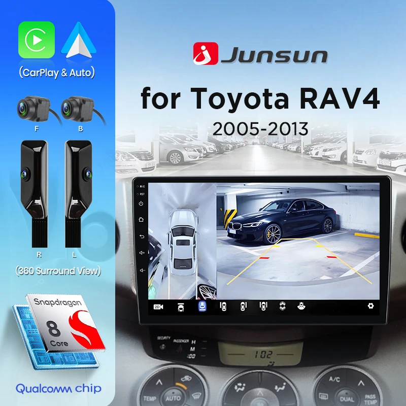Junsun 8-core 360 telecamera Wireless CarPlay Android Auto Autoradio Per Toyota RAV4 RAV 4 2005-2013 GPS Multimedia 2 din Stereo