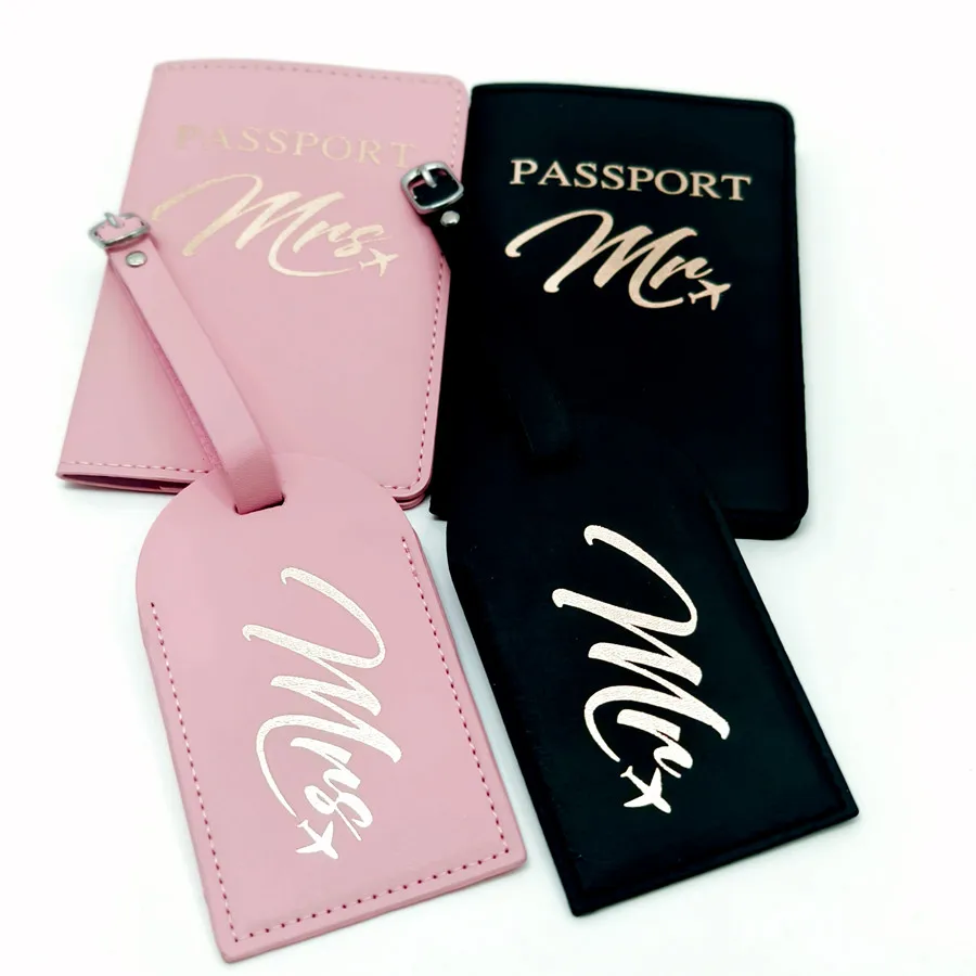 4PCS/Set Solid MR MRS Passport Cover Luggage Tag Couple Wedding Passport Case Wallet Suitcase Tag Letter Travel Accessories