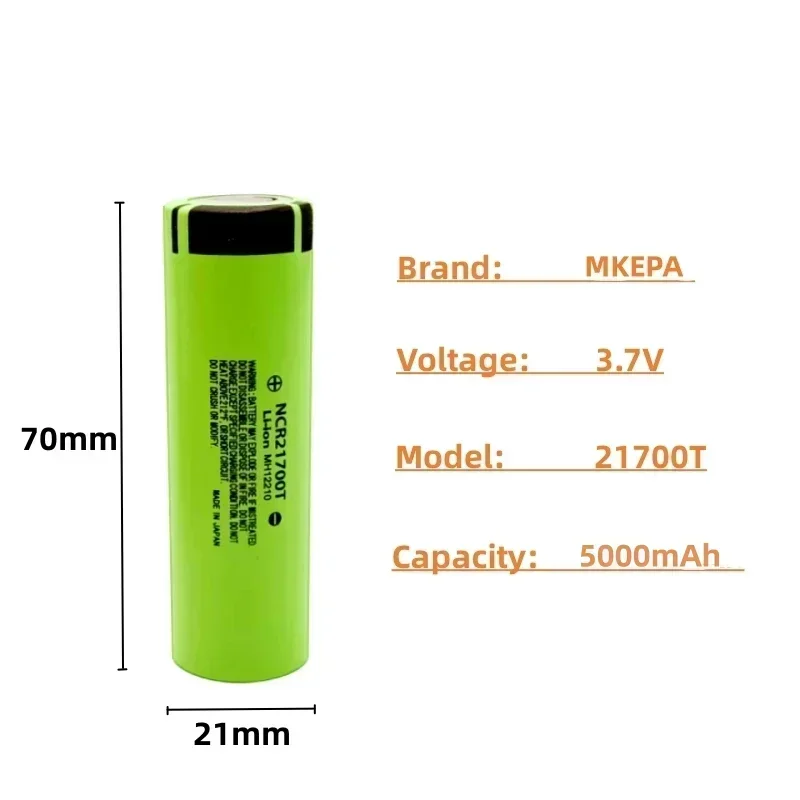 21700 3.7V 5000mAh rechargeable battery 3C power lithium-ion high discharge, suitable for LED flashlights, power tools