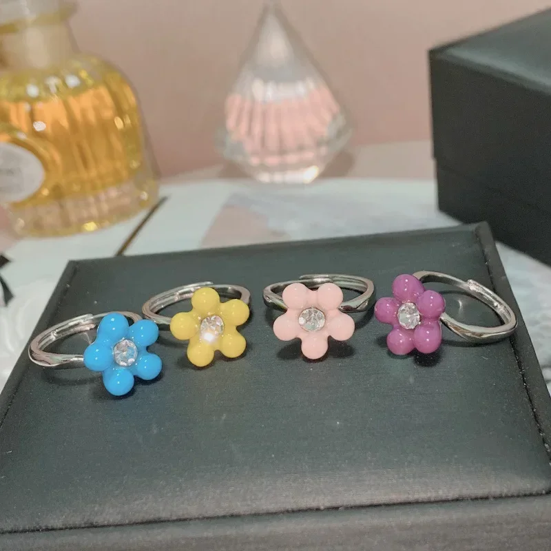 

MDL Moissa!ite style Candy Original Colorful Drip Flower Ring Small Fresh Sweet Personalized Index Finger Ring