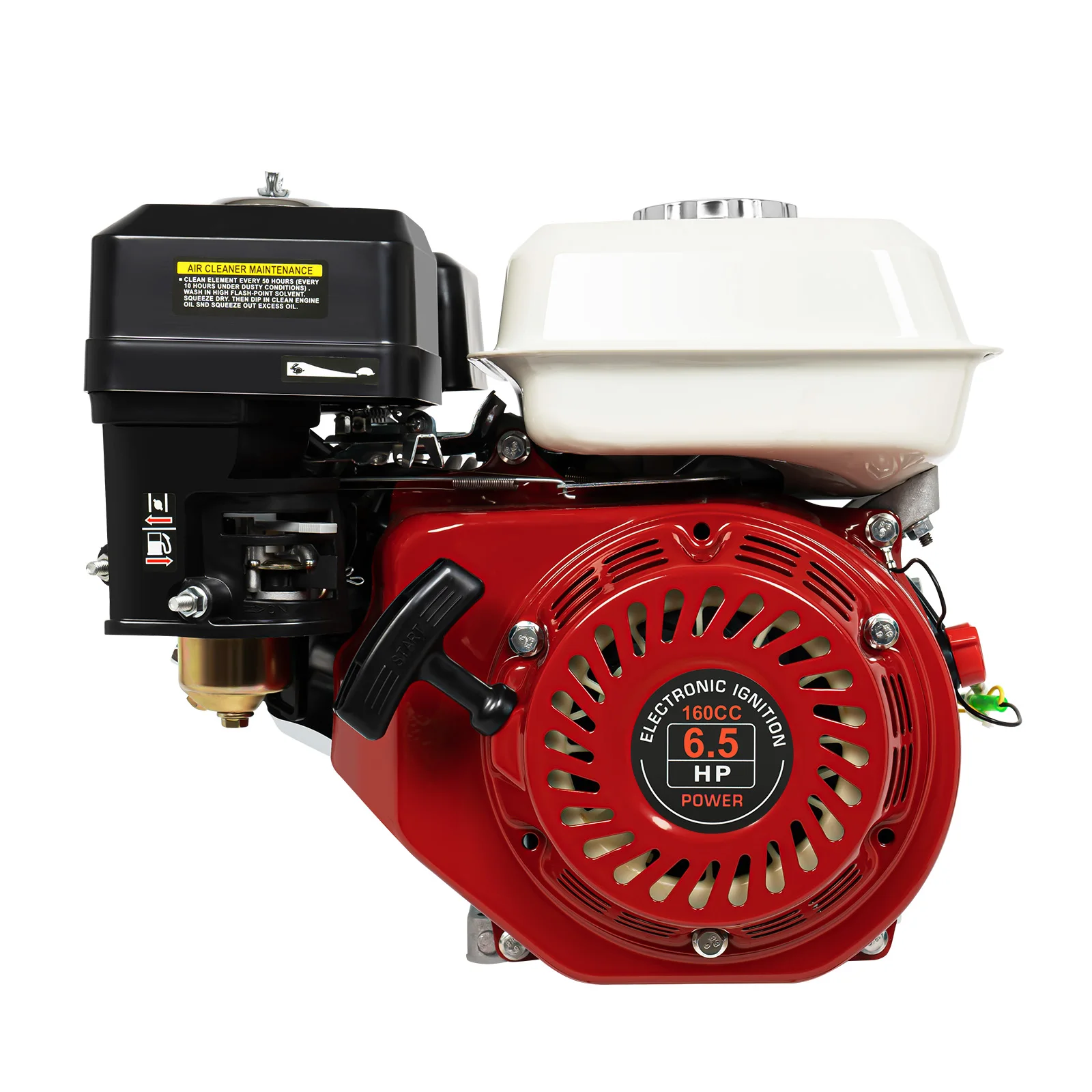 6.5HP 3KW 200cc 4-Stroke Gasoline Engine, 3600r/min High Power Petrol Motor with Silencer & Oil Alarm, Air-Cooled Pull Start Engine for Pump Tiller Thresher Cleaner Sprayer
