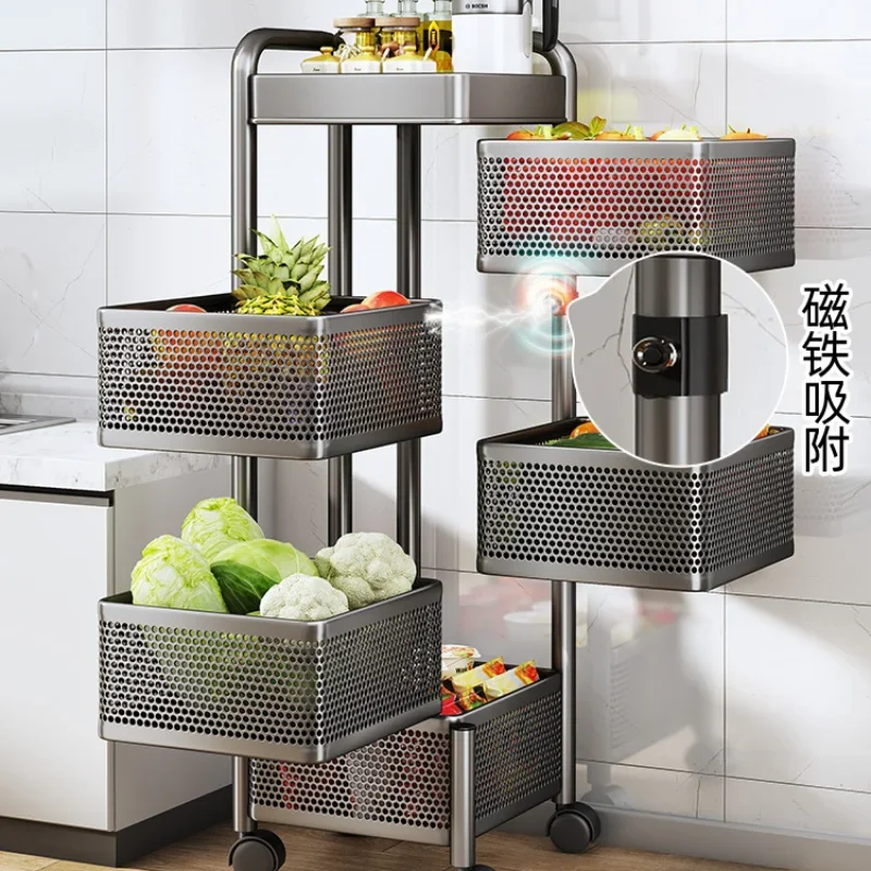 Storage Kitchen Service Cart with Wheels Cosmetic Trolley Portable Rollers 회전트롤리 Multi-layer Vegetable Basket Corner Storage