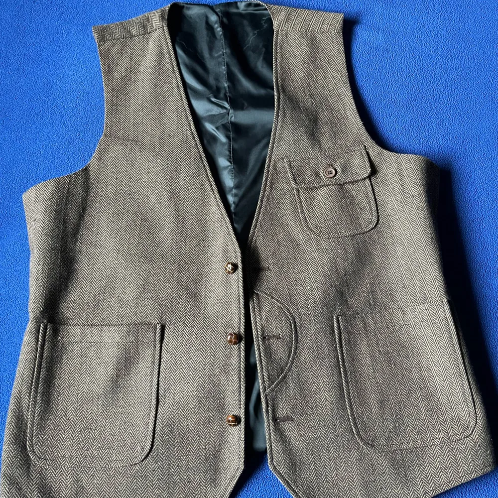 Men Suits Herringbone Wood Vest  V Neck With Real Pocket Slim Fit Formal Business Waistcoat For Groomsemen Wedding